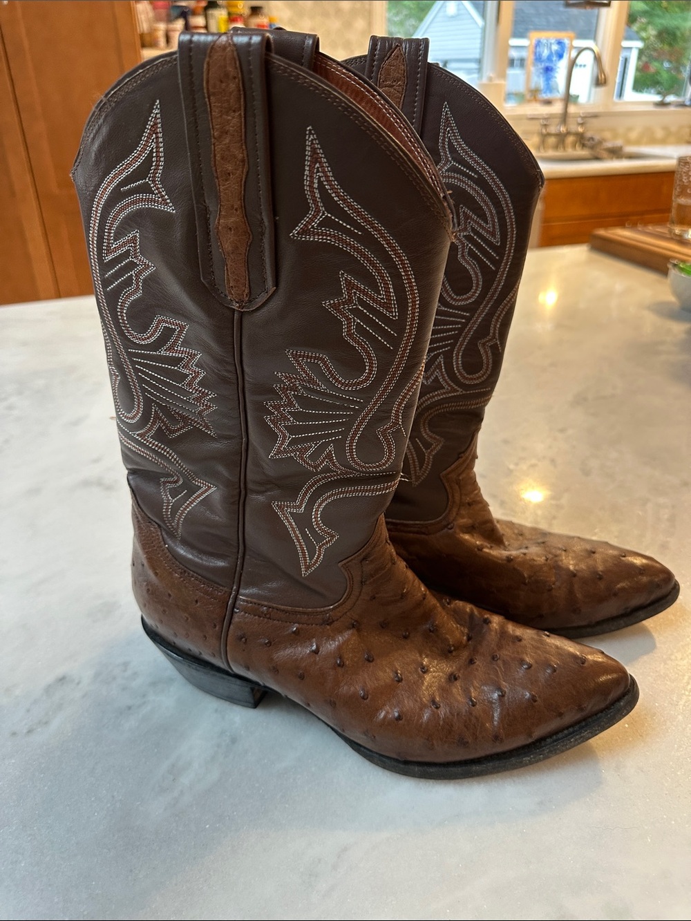 Men's Brown Ostrich-Textured Western Cowboy Boots